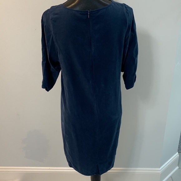 Yerse Navy Blue Lyocell Short Sleeve Knee Length Shift Dress Pockets Women Small - Picture 4 of 8